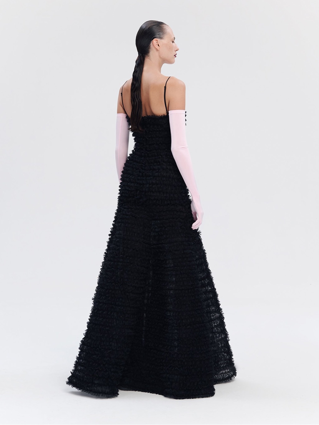 Black Textured Ruffle Tulle Gown — image 3 of 4